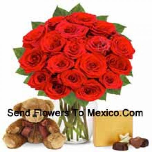 12 Roses with Yummy Chocolates and Teddy