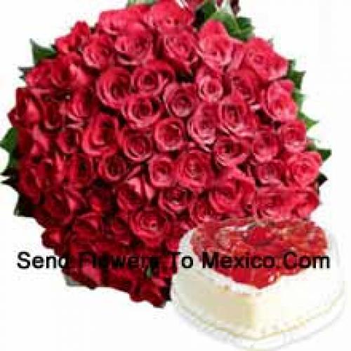 100 Red Roses with Yummy Vanilla Cake