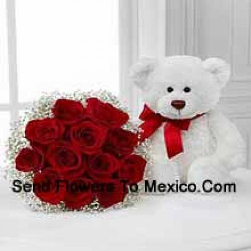 12 Red Roses with 14 Inch Cute Teddy