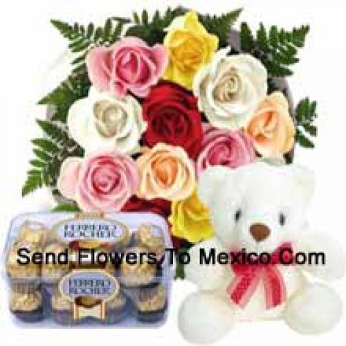 12 Red Roses with Cute Teddy and Chocolates