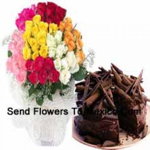 90 Beautiful Roses with Chocolate Cake