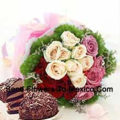 Assorted Roses with 1/2 Kg Black Forest Cake