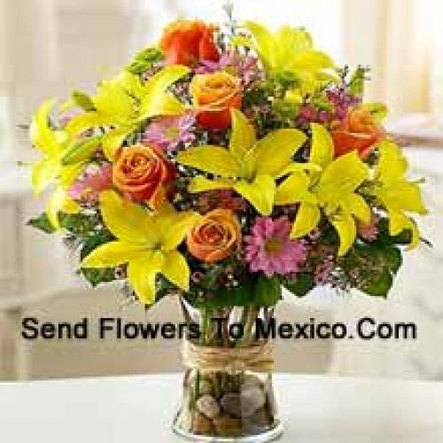 Lilies, Roses and Cute Gerberas in Vase