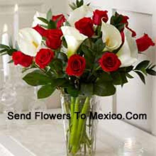 Elegant Red Roses and White Lilies