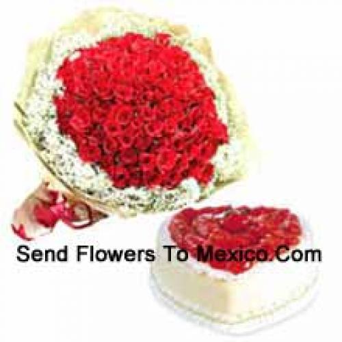 100 Roses with Tasty 1 Kg Pineapple Cake