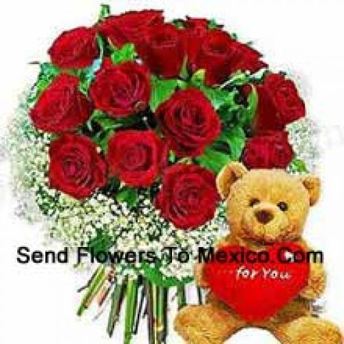 12 Roses with Hearty Teddy