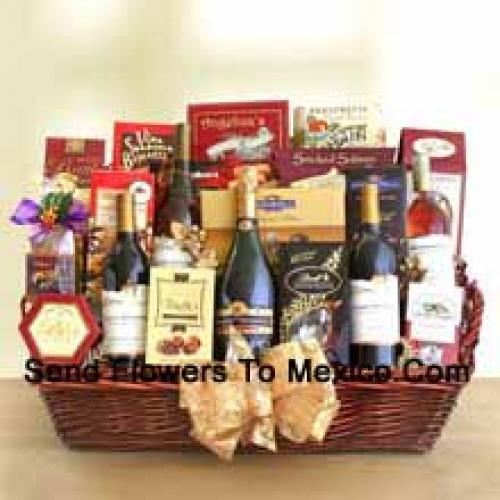 Basket Filled with 4 Exclusive Wines and Plenty of Snacks