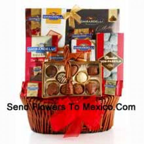 Basket Containing Assorted Chocolates and Snacks